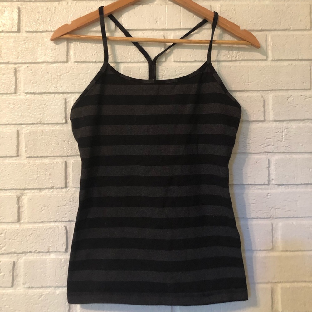 Lululemon tank, black and gray monotone striped